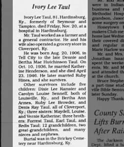 Obituary for Ivory Lee Taul