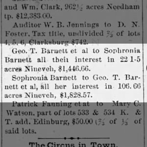 Geo T and Sophronia Barnett execute real estate transfers to each other 1885 Jul 25