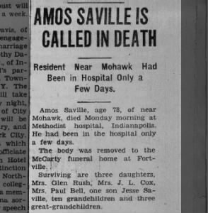 Amos Saville Obituary